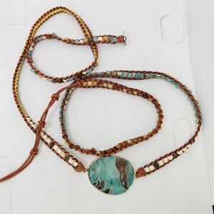 Cape Diablo Twisted Healing Ocean Jasper Wrap Bracelet Boho 36" Adjustable